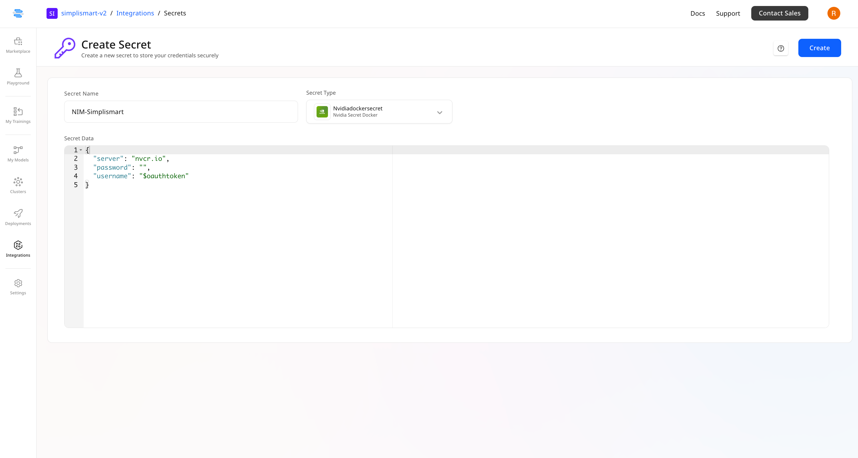 Nvidia NGC secret configuration