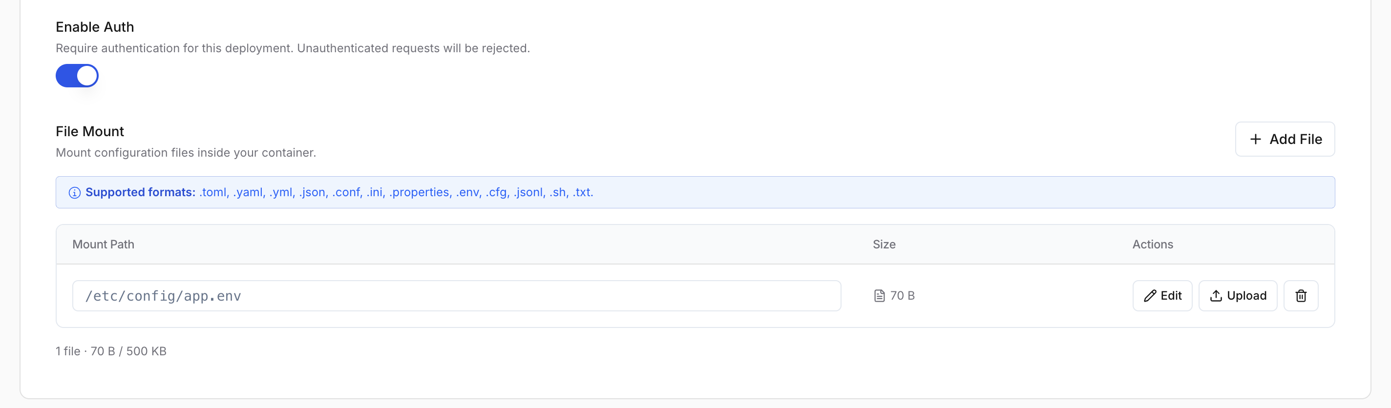Enable Auth and File Mount