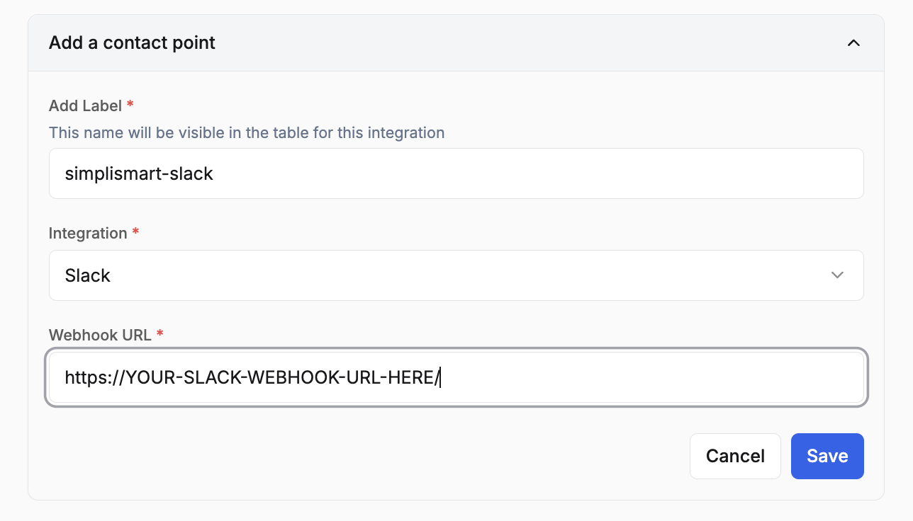 Slack integration form